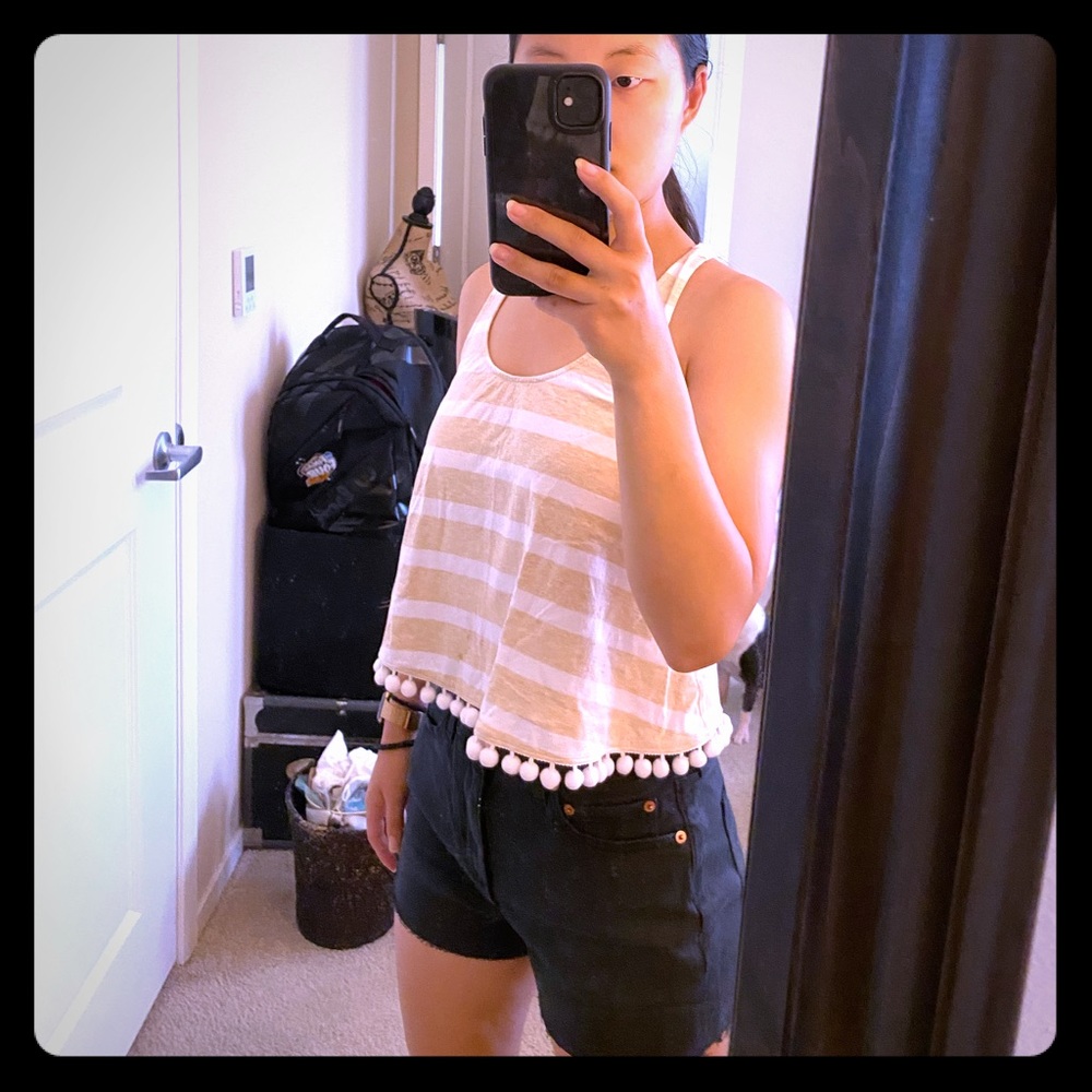 Tank top with pom poms